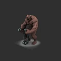 Muscular Horned Fantasy Creature Sculpture With Brown Texture And Chain Details