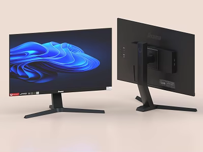 Philips Computer Monitor Front Display With Blue Wave Design And Side View Slim Modern Stand 3d model