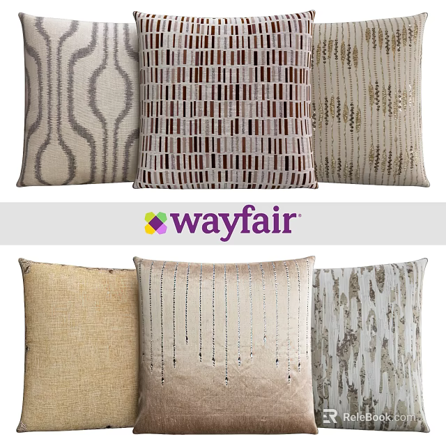 Textured Decorative Pillows with Various Patterns and Neutral Tones for Home Decor 3d model 