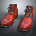 Red Leather Lace Up Ankle Boots With Shiny Surface And Dark Rubber Soles