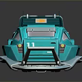 Turquoise Futuristic Vehicle Number 11 With Antenna Cargo Container And Sleek Design