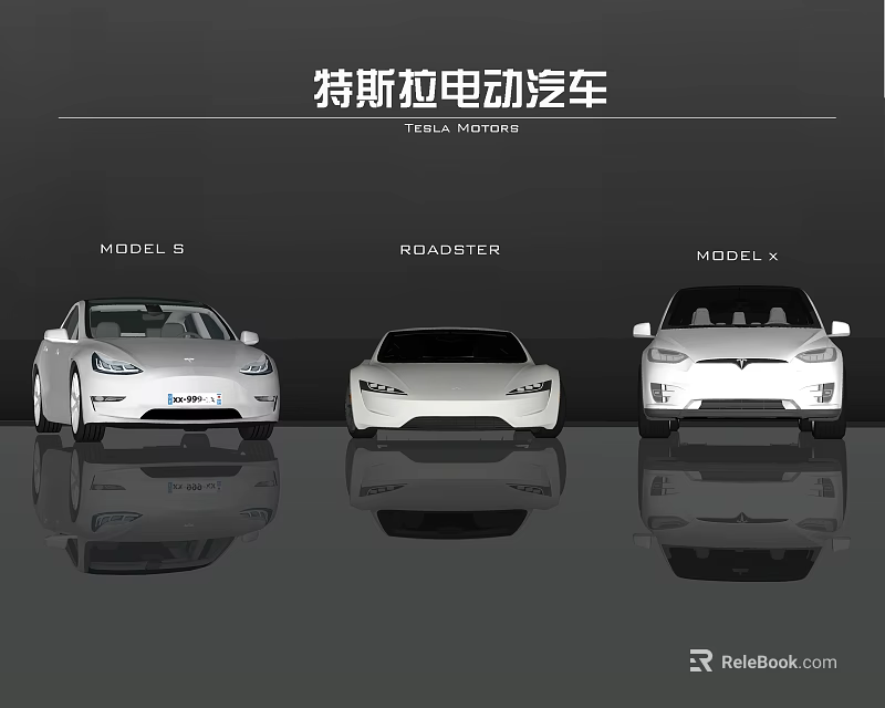 Tesla Electric Cars Featuring Model S Roadster and Model X Designs 3d model 