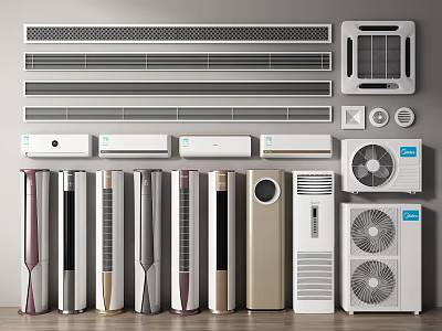 Modern Air Conditioner Fans Collection With Wall Mounted Standing And Tower Designs 3d model