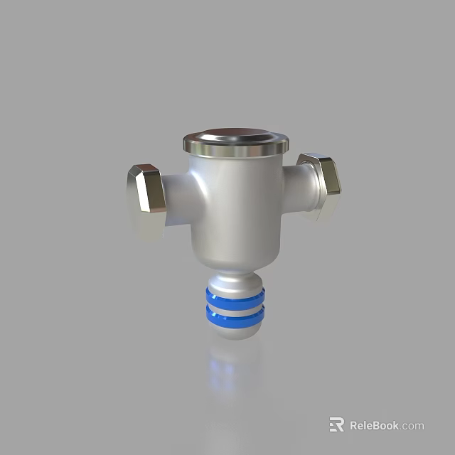 Silver Cross Shaped Metal Faucet With Blue Stripes On Gray Background 3d model 