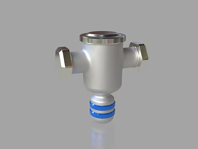 Silver Cross Shaped Metal Faucet With Blue Stripes On Gray Background 3d model