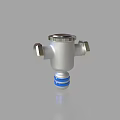 Silver Cross Shaped Metal Faucet With Blue Stripes On Gray Background