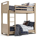 Wooden Bunk Bed With Plaid Bedding And Side Ladder Mattress Design