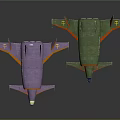 Colorful Purple And Green Airplanes With Streamlined Body And Orange Accents Design
