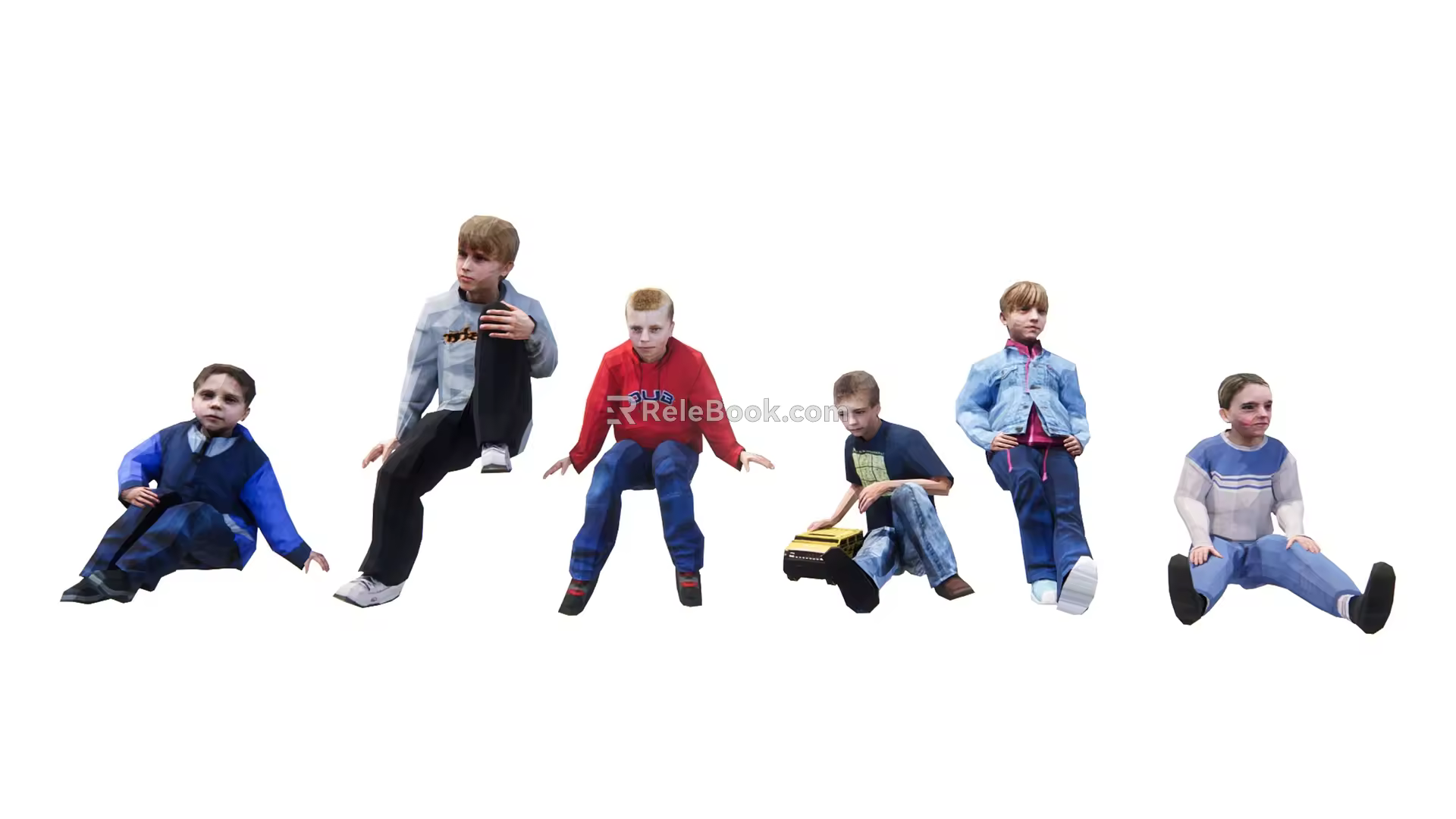 Modern multiplayer boy various sitting postures 3d model