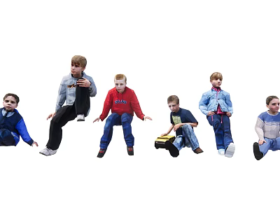 Group of Young Boys Wearing Casual Clothes in Different Poses 3d model