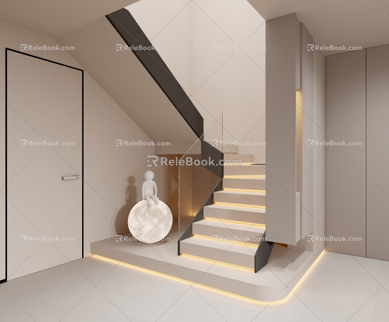 Modern Cream Style Staircase 3d model