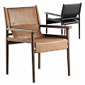Modern Design Accent Chair With Brown Black Leather Upholstery And Metal Frame