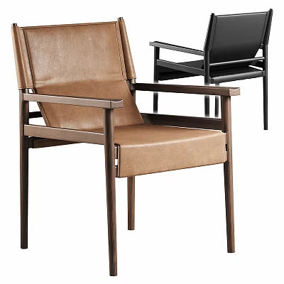 Modern Design Accent Chair With Brown Black Leather Upholstery And Metal Frame 3d model