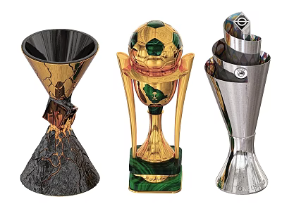 Gold Silver Football Design Trophies With Unique Shapes And Decorative Bases 3d model