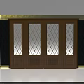 Luxurious Wooden Entrance Door With Glass Panels Diamond Pattern Gold Frame And Black Wall Background