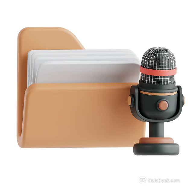 Modern Headphones Speakers With Black Microphone Grid Top And Brown Base Orange Folder White Cards 3d model 
