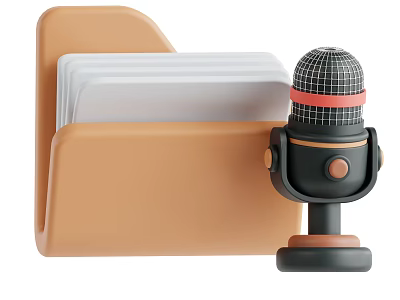 Modern Headphones Speakers With Black Microphone Grid Top And Brown Base Orange Folder White Cards 3d model