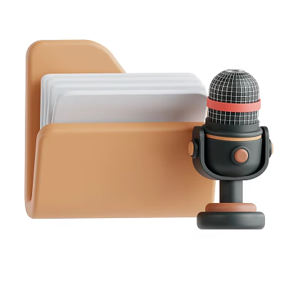 Modern Headphones Speakers With Black Microphone Grid Top And Brown Base Orange Folder White Cards 3d model