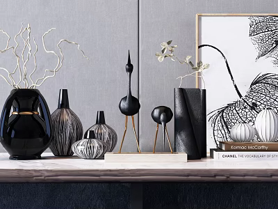 Elegant Modern Decorative Ornament Set With Ceramic Vases Metal Stands And Decorative Balls 3d model