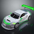 Porsche Race Car With Green And White Livery And Rear Spoiler Design