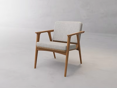 Modern Minimalist Accent Chair With Light Gray Fabric Cushion And Wooden Armrests Legs 3d model