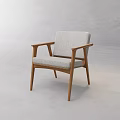 Modern Minimalist Accent Chair With Light Gray Fabric Cushion And Wooden Armrests Legs