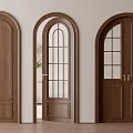 Wooden Hinged Doors With Arched Top And Glass Panels For Interior Design