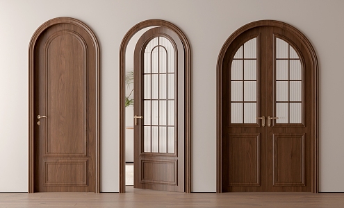 American style single door solid wood door solid wood glass door 3d model