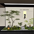 Lush Indoor Landscape Interior With Leafy Tree Ferns Stones Moss And Decorative Light
