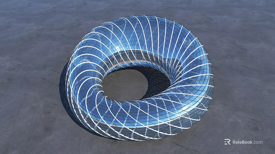Modern Blue Circular Structure With White Grid Lines On Gray Ground 3d model 