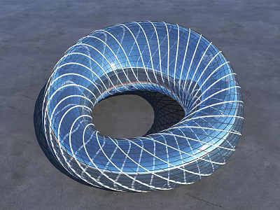 Modern Blue Circular Structure With White Grid Lines On Gray Ground 3d model