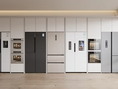 Modern Kitchen Refrigerators and Freezers with Various Sleek Designs and Steel Finishes 3d model