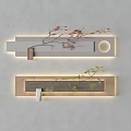 Modern Wall Decor With Gray Circular Red Flowers Wooden Frame Green Vines And White Ornament