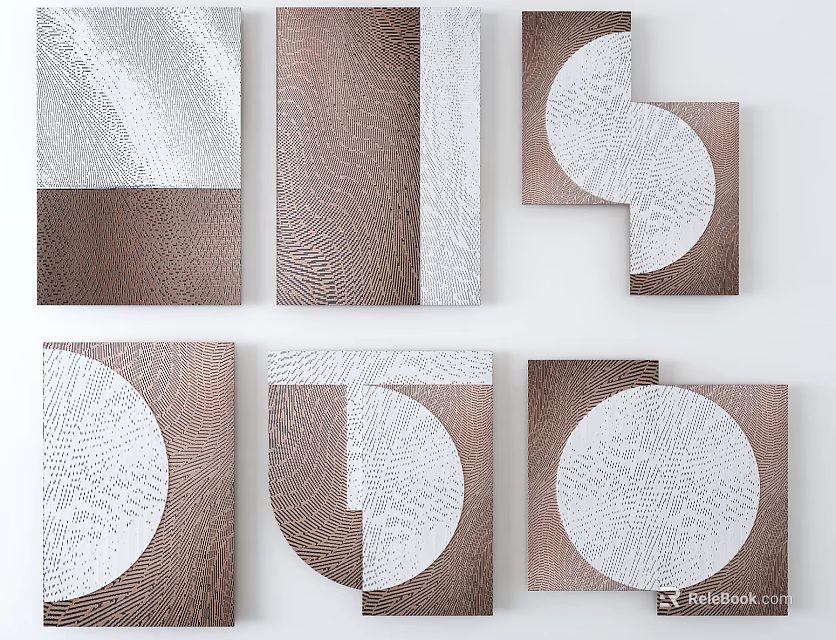 Modern Geometric Wall Decor with Brown White Circular Shapes and Textured Abstract Design 3d model