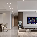 Modern Dining Living Room Interior Design With Cozy Seating TV Dining Table And Pendant Lights