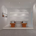 Modern Hair Salon Interior With Orange Chairs Arched Mirrors And Gray Sofa