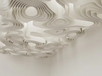 Modern White Ceiling with Wavy Layered Structure and Hollow Carved Patterns 3d model