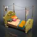Green Four Poster Bed With Colorful Pillows And Cozy Blanket