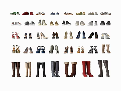 Diverse Collection of Shoes Featuring Different Styles Colors Types and Designs 3d model