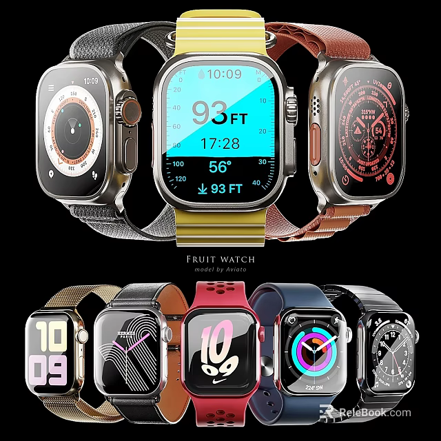 Various Smart Watches With Different Dial Designs Straps And Digital Display Features 3d model