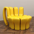 Yellow Outdoor Chair with Unique Curved Structure on Wooden Floor Modern Space