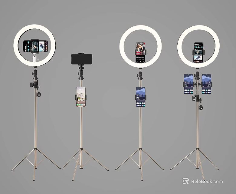 Commercial Photography Lighting Equipment With Ring Lights Phone Holders And Tripods 3d model 