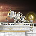 Commercial Astronomical Observatory Equipment with Large Telescope Structure on Marble Platform and Celestial Starry Sky