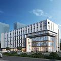 Modern Office Building With Glass Curtain Wall Landscaped Garden And Urban Setting