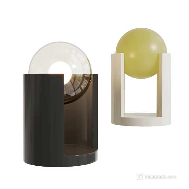 Modern Two Table Lamps With Black White Bases And Transparent Yellow Spherical Shades 3d model 
