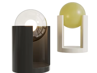 Modern Two Table Lamps With Black White Bases And Transparent Yellow Spherical Shades 3d model