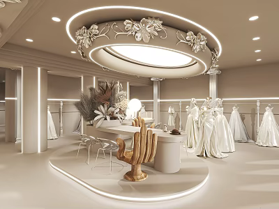Elegant Modern Wedding Dress Store Interior With Dresses 3d model