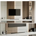 Modern Minimalist TV Wall Design With Wooden Panels Wall-mounted TV And White Console