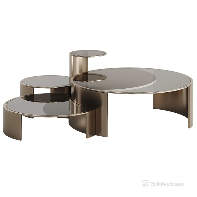Modern Composite Coffee Table Design With Circular Glass Top And Metal Frame 3d model 