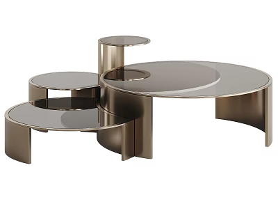 Modern Composite Coffee Table Design With Circular Glass Top And Metal Frame 3d model